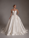 Satinbrautkleid mit Spitzenkorsage, ohne Beinschlitz und Schleppe